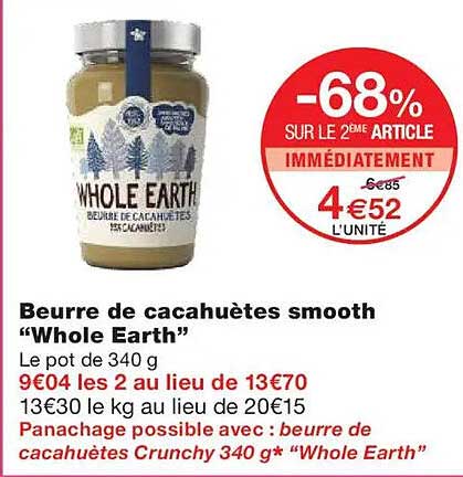 Beurre de cacahuètes smooth “Whole Earth”