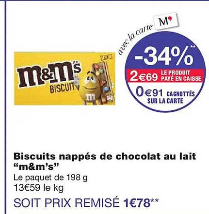 Biscuits nappés de chocolat au lait “m&m’s”