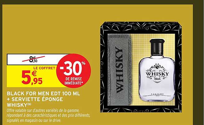 BLACK FOR MEN EDT 100 ML + SERVIETTE ÉPONGE WHISKY