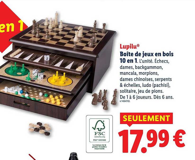 Boîte de jeux en bois 10 en 1