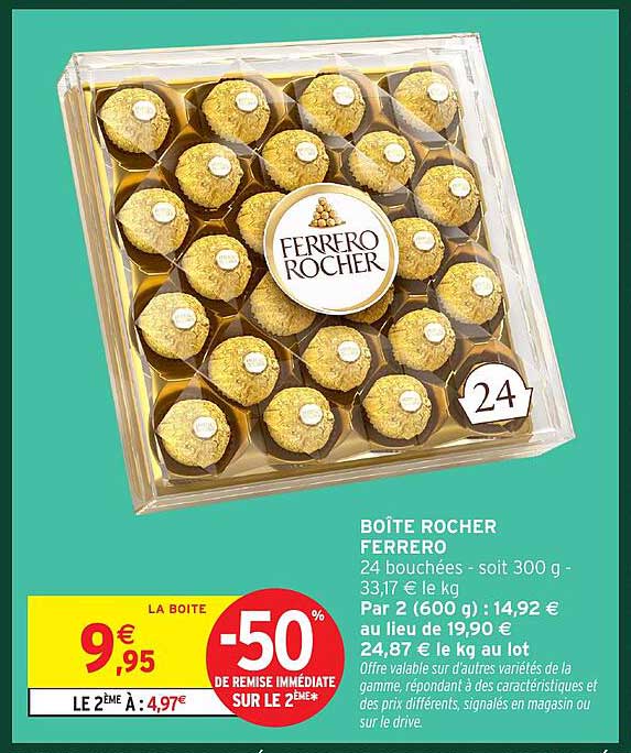 BOÎTE ROCHER FERRERO 24 bouchées - soit 300 g