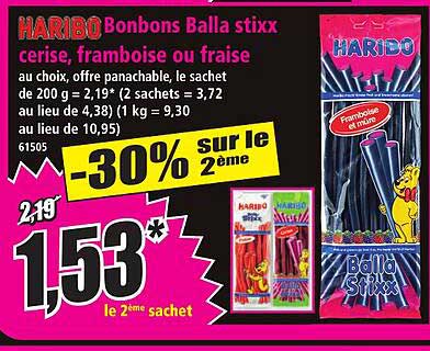 Bonbons Balla stixx cerise, framboise ou fraise