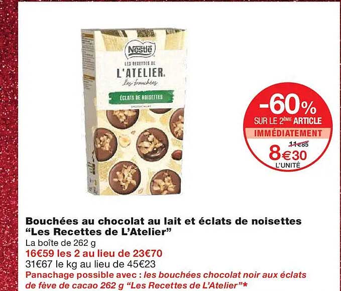 Bouchées au chocolat au lait et éclats de noisettes "Les Recettes de L'Atelier"
