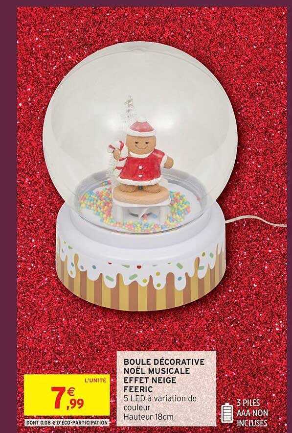 BOULE DÉCORATIVE NOËL MUSICALE EFFET NEIGE FEERIC