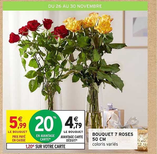 BOUQUET 7 ROSES 50 CM coloris variés