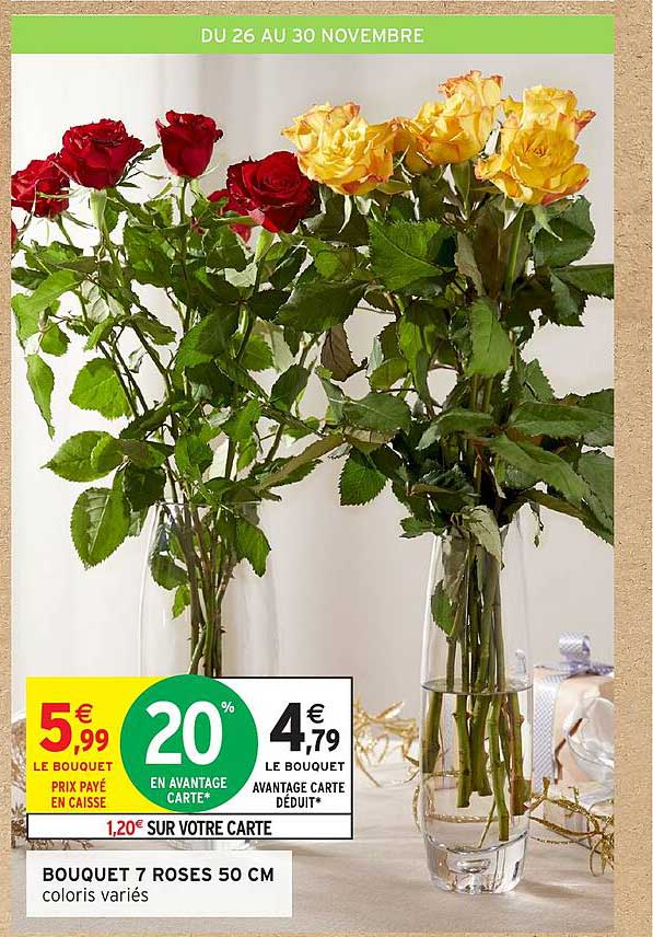 BOUQUET 7 ROSES 50 CM coloris variés