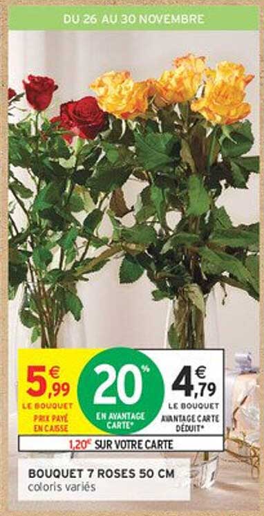 BOUQUET 7 ROSES 50 CM coloris variés