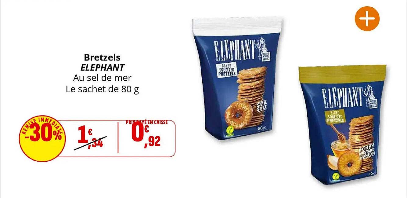 Bretzels ELEPHANT Au sel de mer Le sachet de 80 g