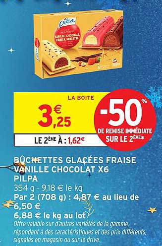 BUCHETTES GLACEES FRAISE VANILLE CHOCOLAT X6 PILPA