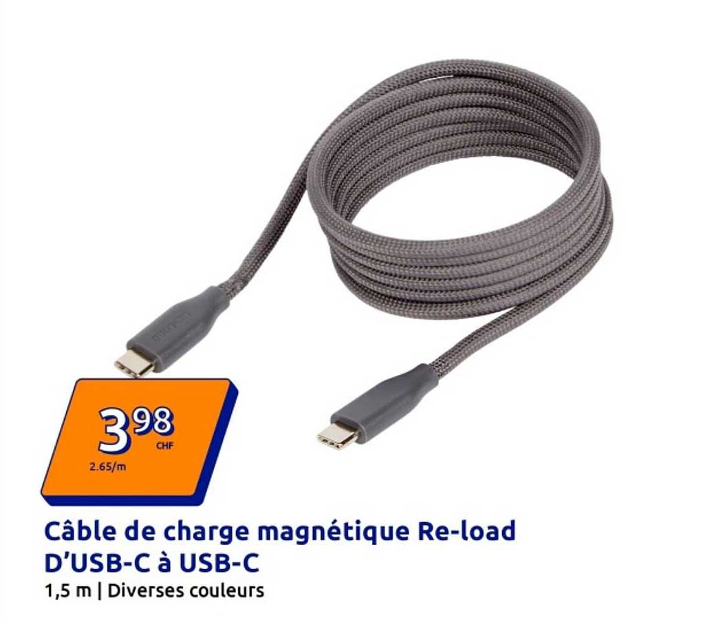 Câble de charge magnétique Re-load D’USB-C à USB-C 1,5 m | Diverses couleurs