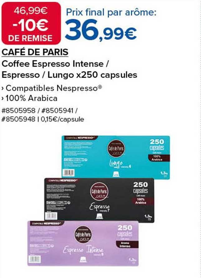 CAFE DE PARIS Coffee Espresso Intense / Espresso / Lungo x250 capsules