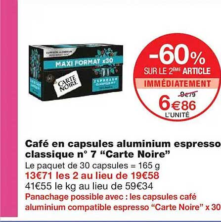 Café en capsules aluminium espresso classique n° 7 "Carte Noire"