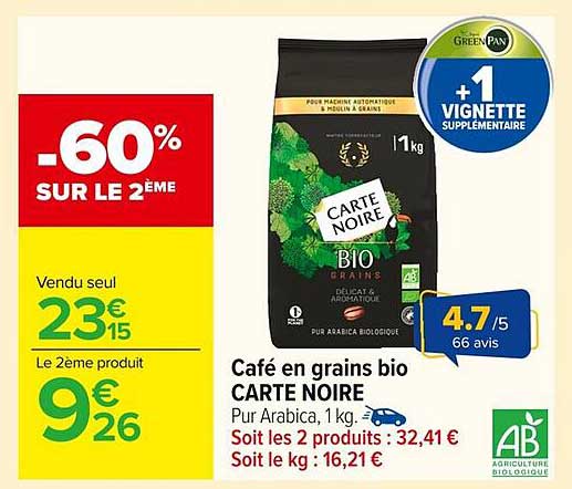 Café en grains bio CARTE NOIRE