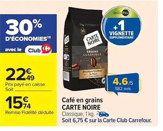 Café en grains CARTE NOIRE Classique, 1 kg.