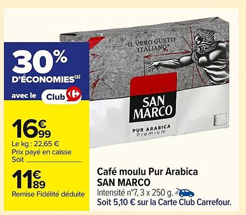 Café moulu Pur Arabica SAN MARCO