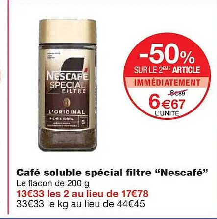 Café soluble spécial filtre “Nescafé”
