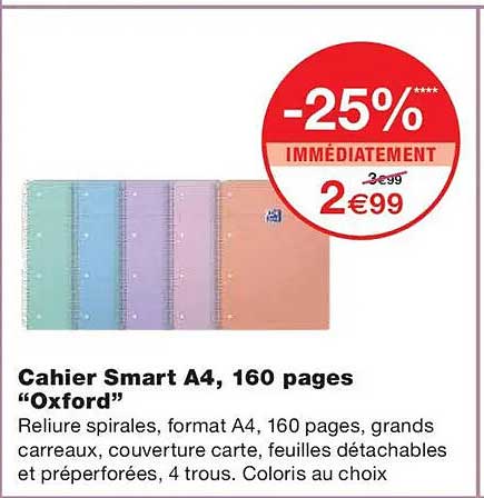 Cahier Smart A4, 160 pages “Oxford”