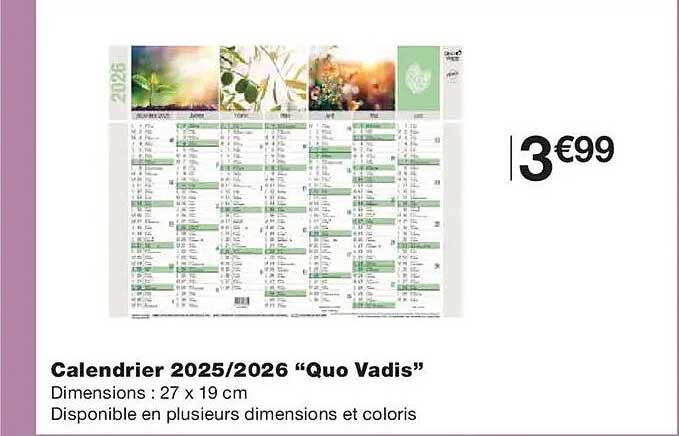 Calendrier 2025/2026 “Quo Vadis”