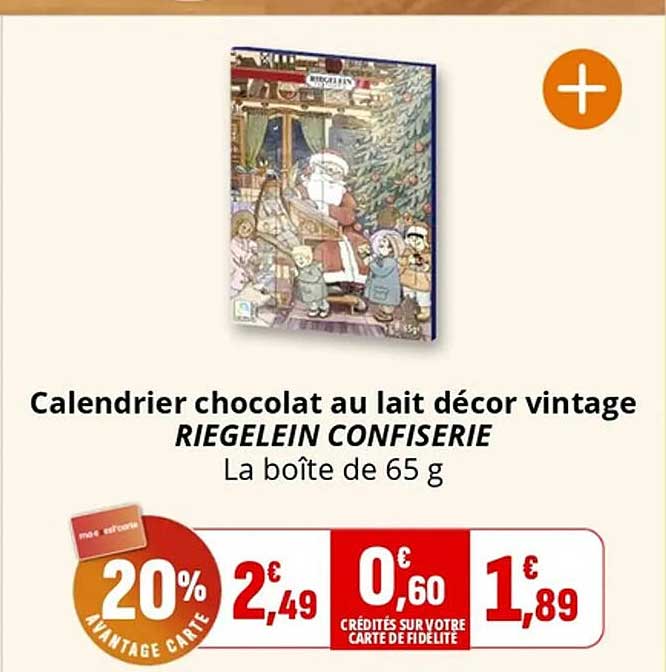 Calendrier chocolat au lait décor vintage RIEGELEIN CONFISERIE