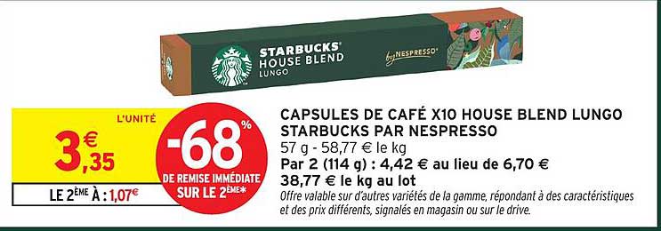 CAPSULES DE CAFÉ X10 HOUSE BLEND LUNGO STARBUCKS PAR NESPRESSO