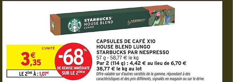 CAPSULES DE CAFÉ X10 HOUSE BLEND LUNGO STARBUCKS PAR NESPRESSO