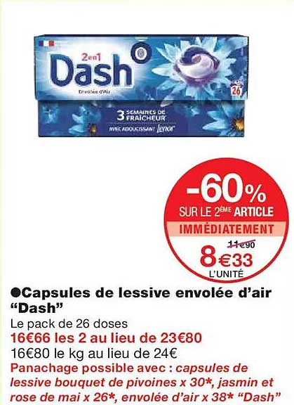 Capsules de lessive envoûtée d'air "Dash"