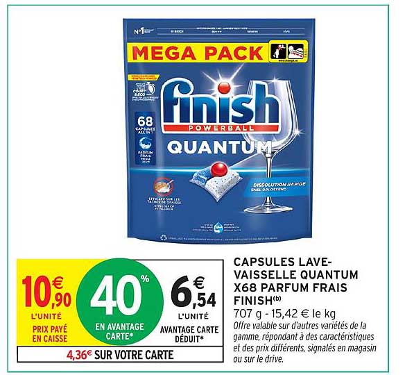 CAPSULES LAVE-VAISSELLE QUANTUM X68 PARFUM FRAIS FINISH