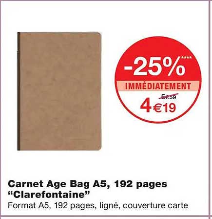 Carnet Age Bag A5, 192 pages "Clarefontaine"
