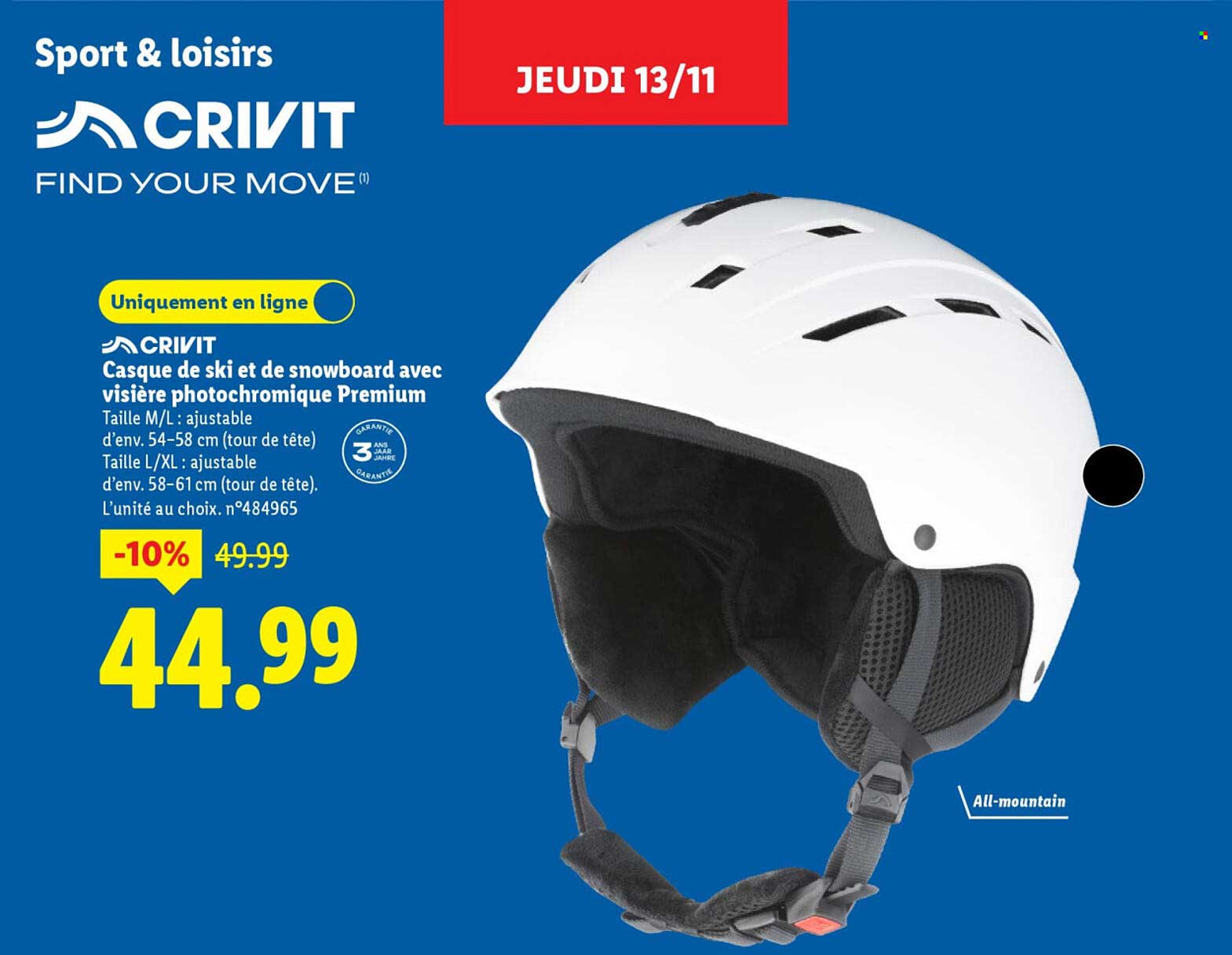 Casque de ski et de snowboard avec visière photochromique Premium