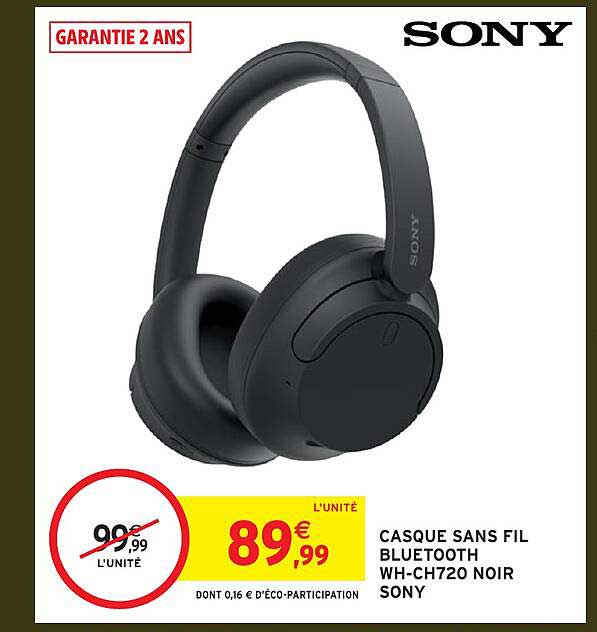 CASQUE SANS FIL BLUETOOTH WH-CH720 NOIR SONY