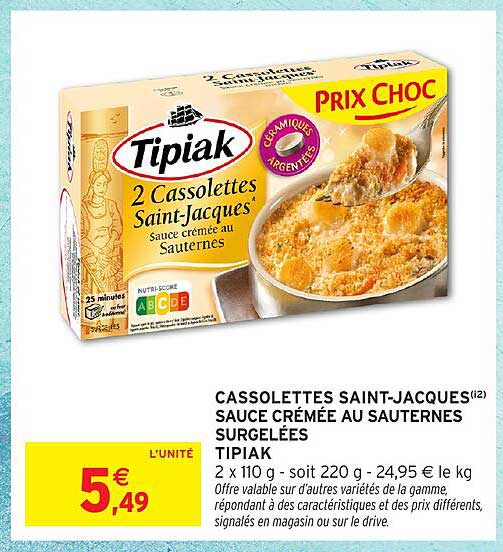 CASSOLETTES SAINT-JACQUES 2 x 110 g - SAUCE CRÉMÉE AU SAUTERNES