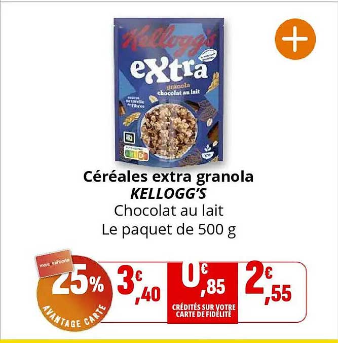 Céréales extra granola KELLOGG’S Chocolat au lait Le paquet de 500 g