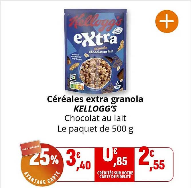 Céréales extra granola KELLOGG'S Chocolat au lait