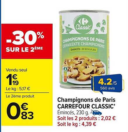Champignons de Paris CARREFOUR CLASSIC’