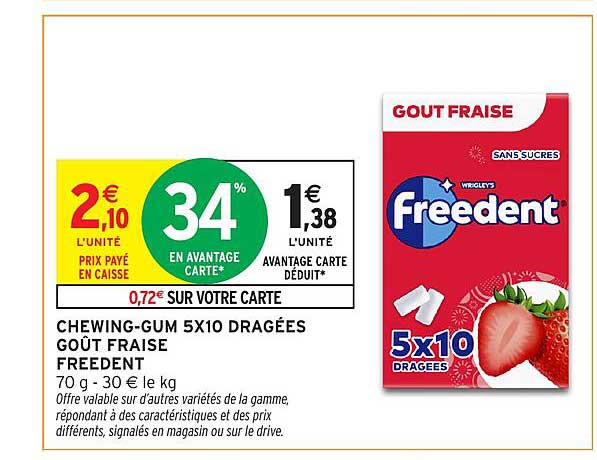 CHEWING-GUM 5X10 DRAGÉES GOÛT FRAISE FREEDENT