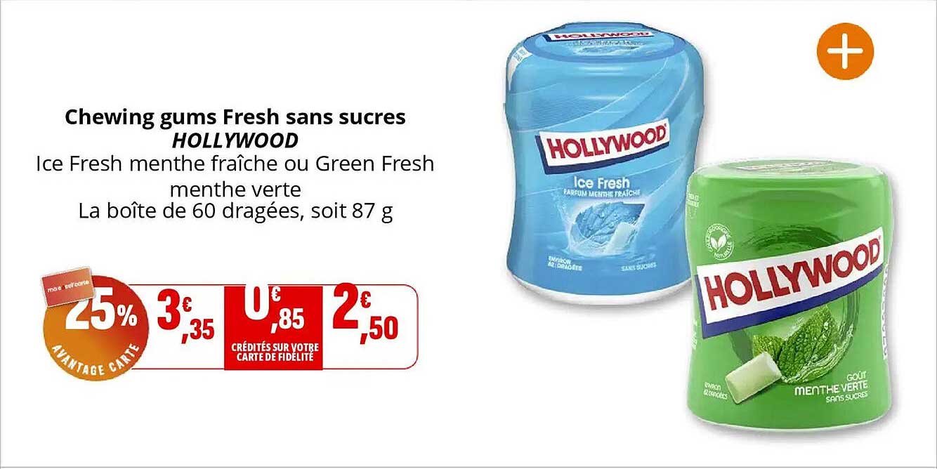 Chewing gums Fresh sans sucres HOLLYWOOD