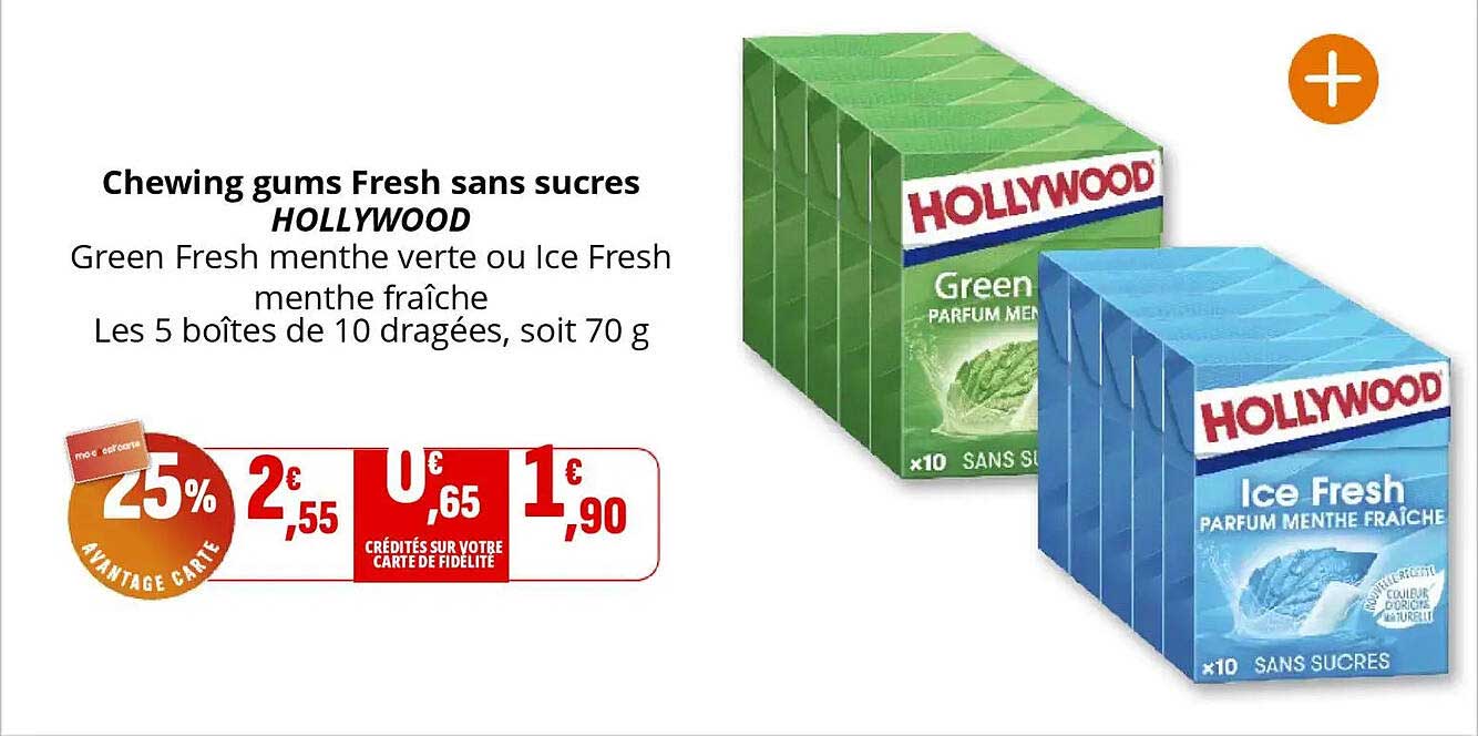 Chewing gums Fresh sans sucres HOLLYWOOD