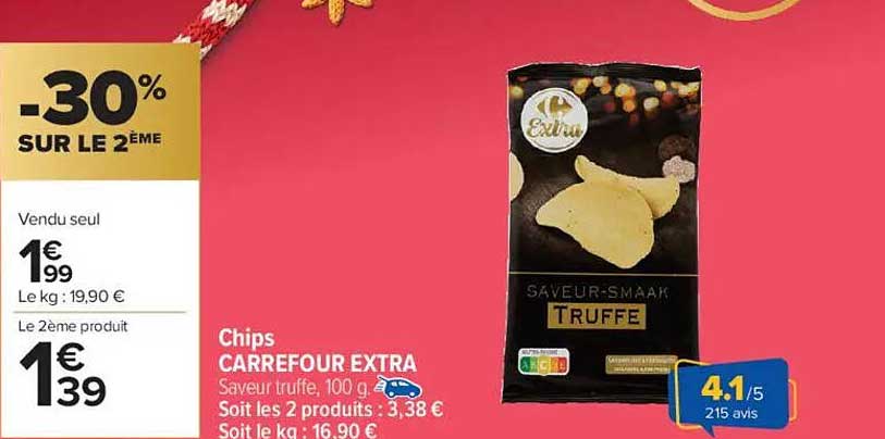 Chips CARREFOUR EXTRA Saveur truffe, 100 g