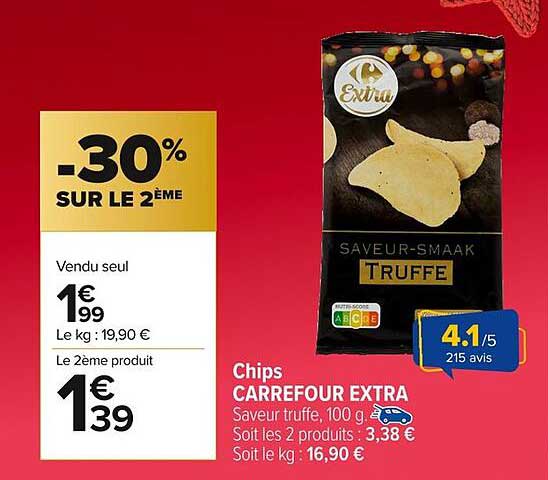 Chips CARREFOUR EXTRA Saveur truffe, 100 g