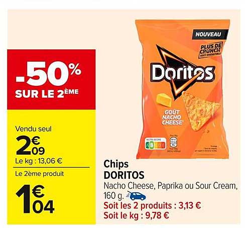 Chips DORITOS Nacho Cheese, Paprika ou Sour Cream, 160 g