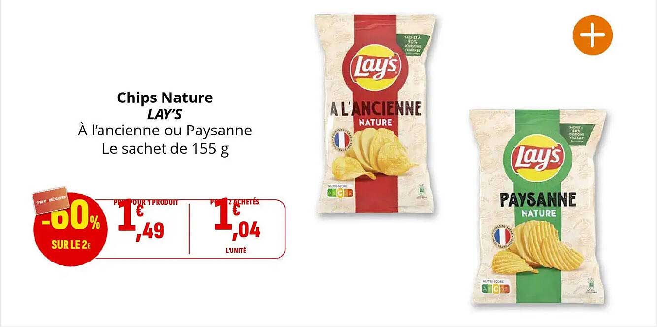 Chips Nature LAY’S À l’ancienne ou Paysanne Le sachet de 155 g
