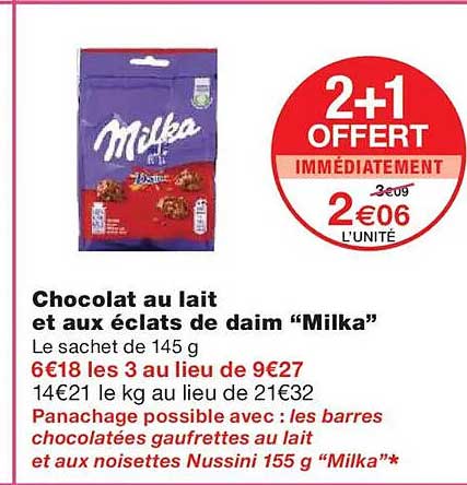 Chocolat au lait et aux éclats de daim "Milka"