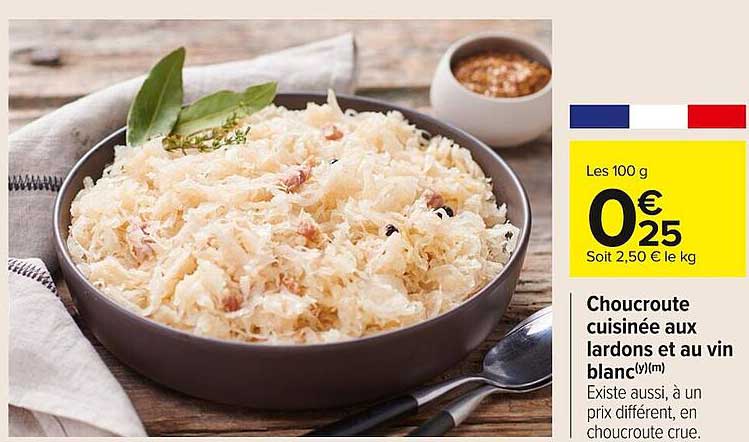 Choucroute cuisinée aux lardons et au vin blanc
