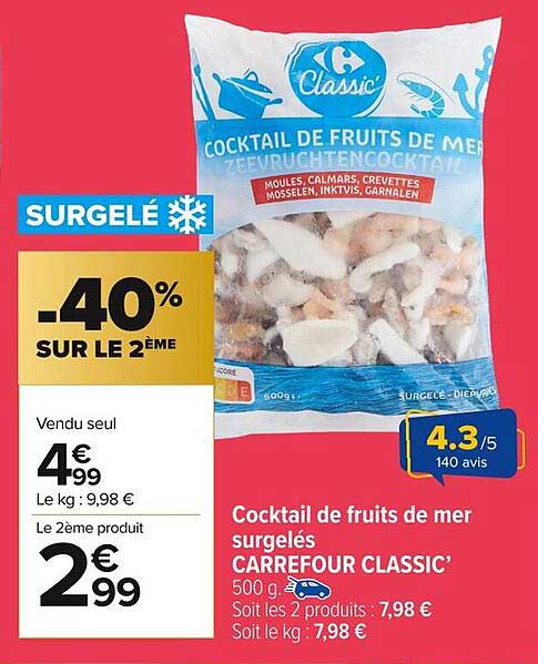 Cocktail de fruits de mer surgelés Carrefour Classic