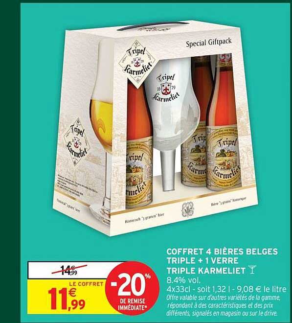 COFFRET 4 BIÈRES BELGES TRIPLE + 1 VERRE TRIPLE KARMELIET