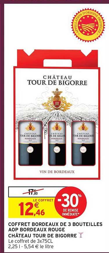 COFFRET BORDEAUX DE 3 BOUTEILLES AOP BORDEAUX ROUGE CHÂTEAU TOUR DE BIGORRE