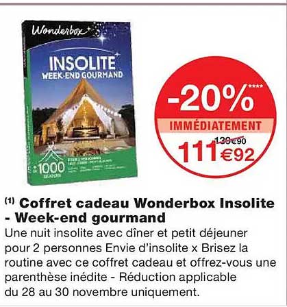 Coffret cadeau Wonderbox Insolite - Week-end gourmand
