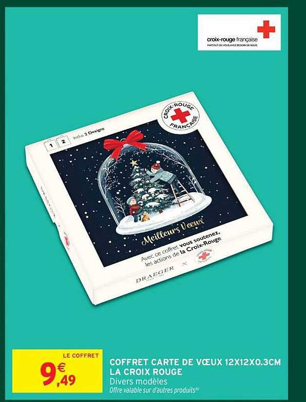 COFFRET CARTE DE VOEUX 12X12X0.3CM LA CROIX ROUGE