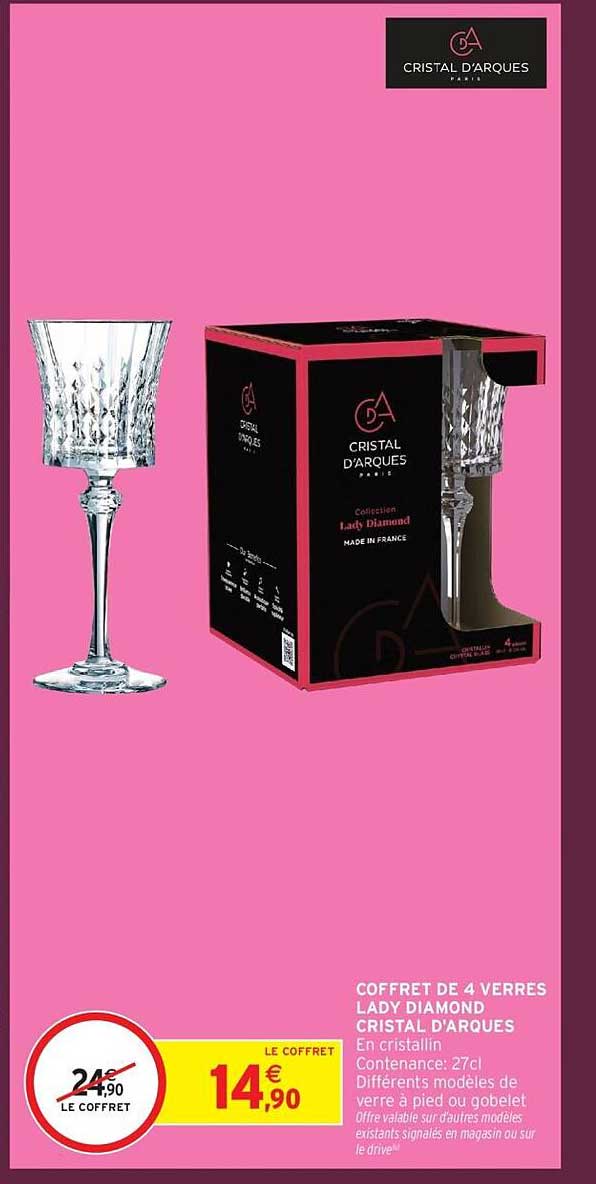 COFFRET DE 4 VERRES LADY DIAMOND CRISTAL D'ARQUES