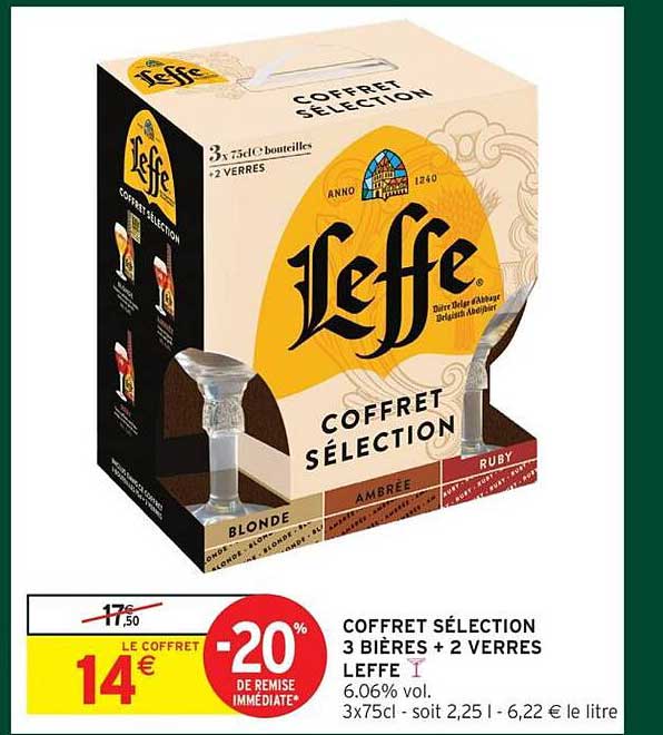 COFFRET SÉLECTION 3 BIÈRES + 2 VERRES LEFFE